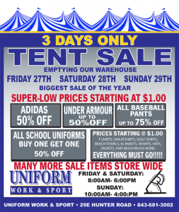 Uniform Work and Sport Tent Sale